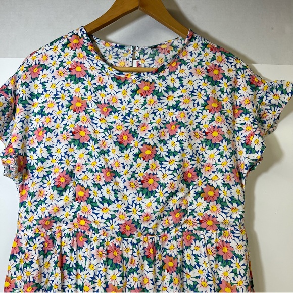 Kirundo Ruffle Short Sleeve Floral Loose Pleated Mini Dress SZ S - Picture 4 of 12